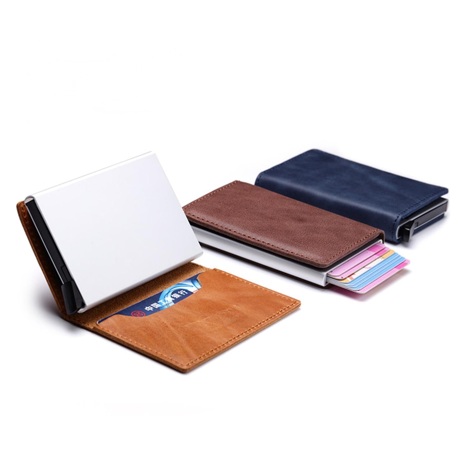 Retro Crazy Horse Leather Aluminum Card Case
