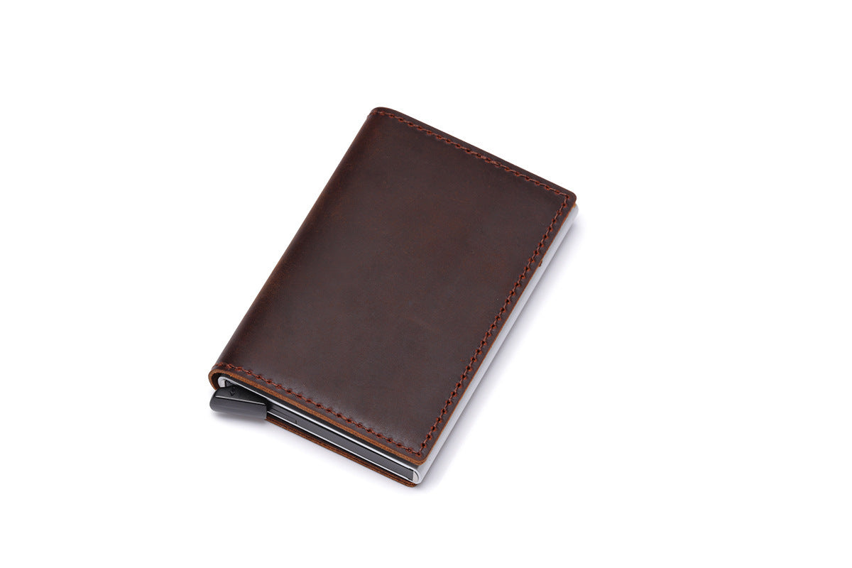 Retro Crazy Horse Leather Aluminum Card Case