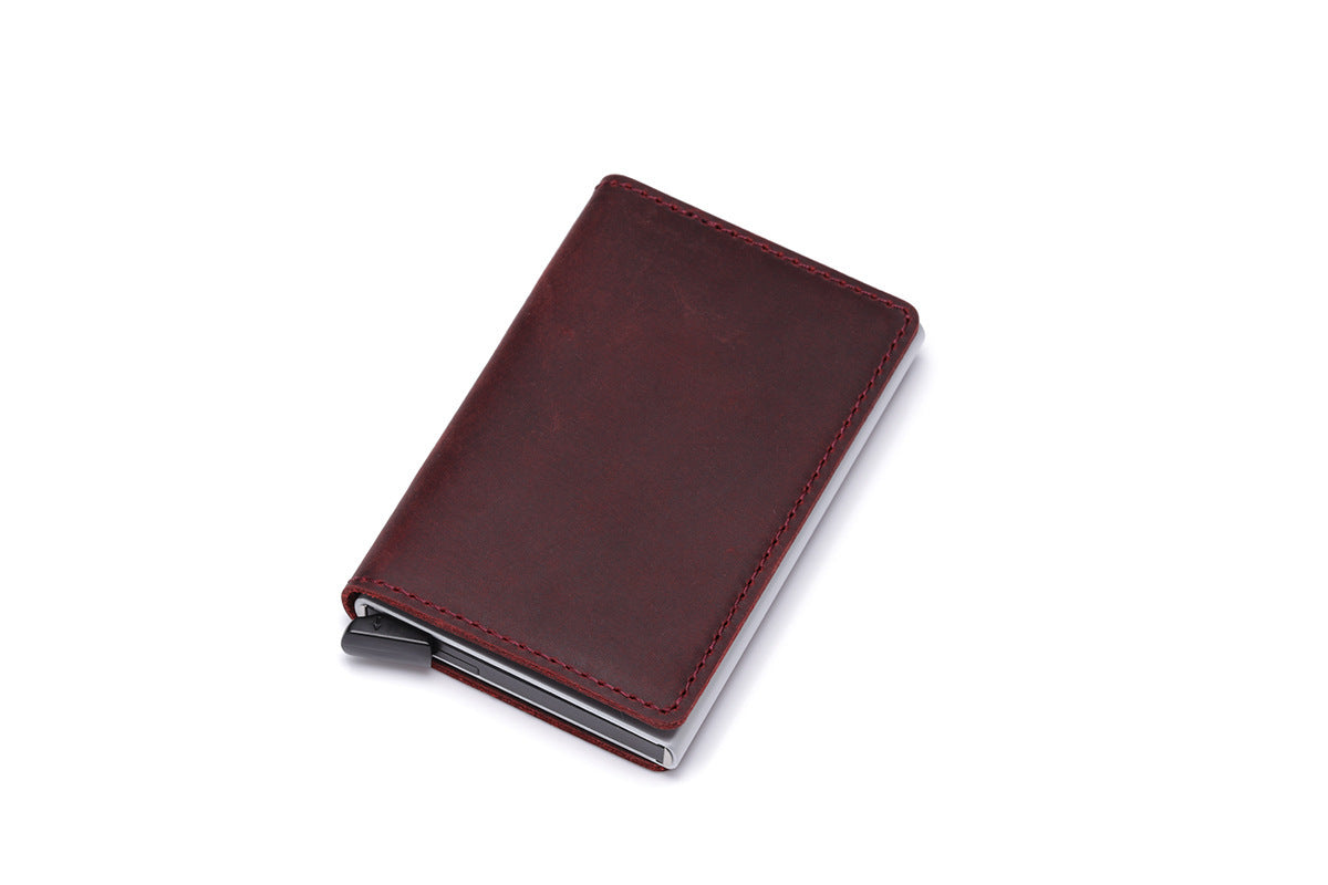 Retro Crazy Horse Leather Aluminum Card Case