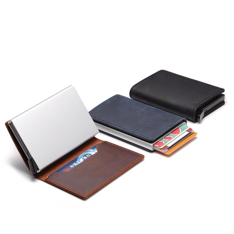 Retro Crazy Horse Leather Aluminum Card Case