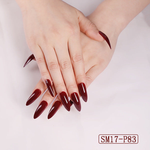 Long Pointed False Nails Solid Color Nails Salon Nails Almond Nail Patches Finger Nails Hanzuva