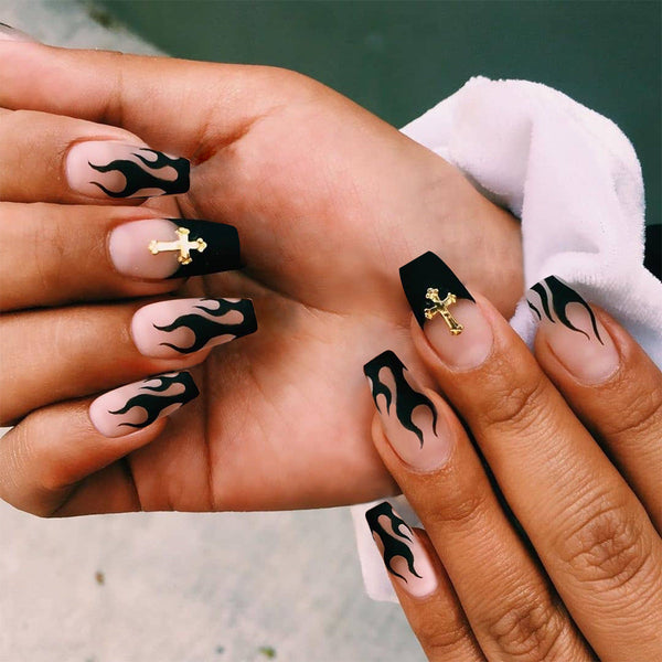 Short Ballet Black Flame French Wearing Nail Fake Nail Nail Patch Waterproof Nail Patch Removable Nail Patch Hanzuva