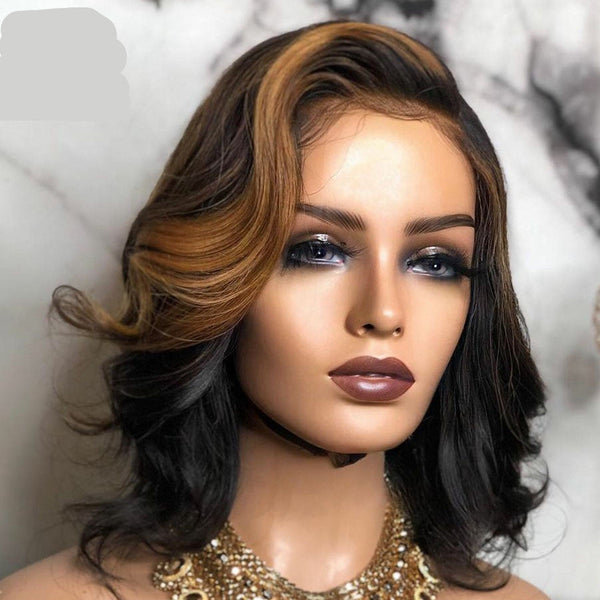 European And American Wigs, Mid-point Black And Brown Short Curly Hair Hanzuva