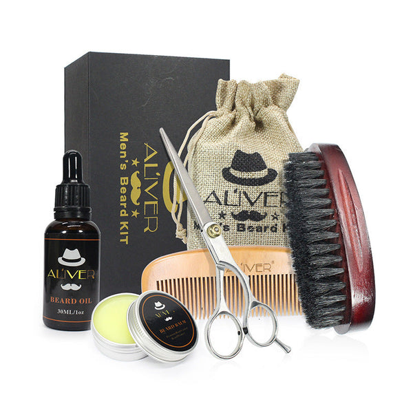 Beard Set Five-Piece Care Tool Beard Cream Beard Oil Comb Brush Scissors Hanzuva