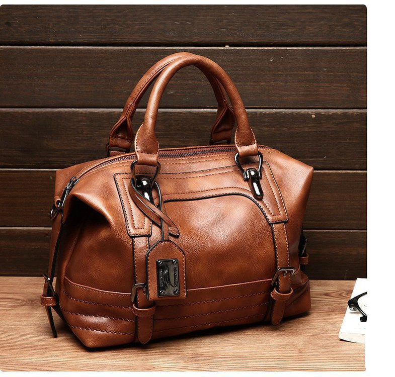 Shoulder Messenger Portable Boston Bag Single Shoulder Bag Soft Leather Trendy Bag