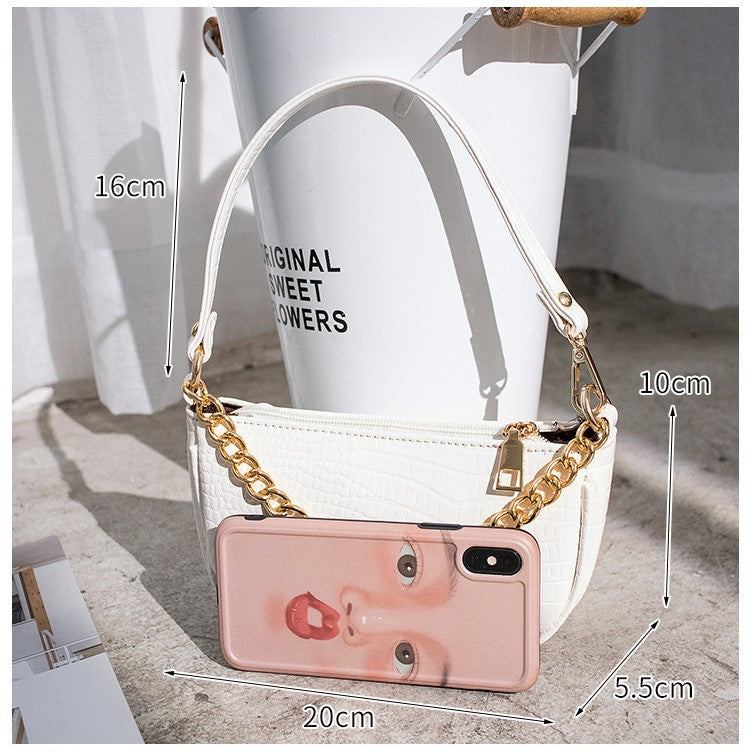 Solid color leather chain underarm bag Hanzuva