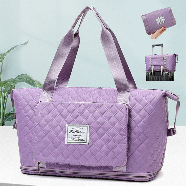 Foldable Travel Duffle Bag With Rhombus Sewing Design Large Capacity Fitness Handbag Portable Versatile Shoulder Bags Expandable Organizer Hanzuva