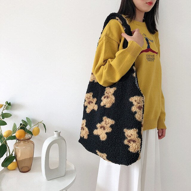 Cute Plush Cartoon Bear Casual Shoulder Bag Hanzuva