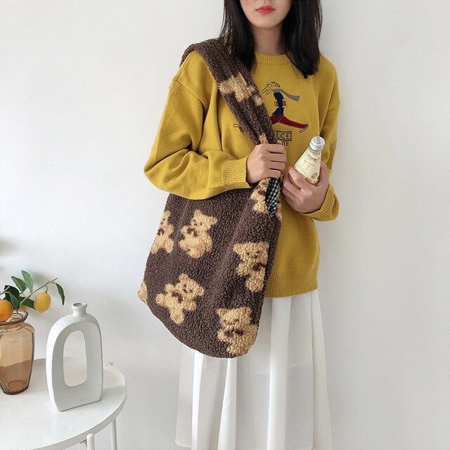 Cute Plush Cartoon Bear Casual Shoulder Bag Hanzuva