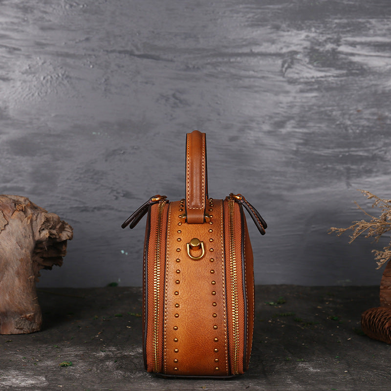 Vintage leather handbag multi-functional suede cowhide Hanzuva