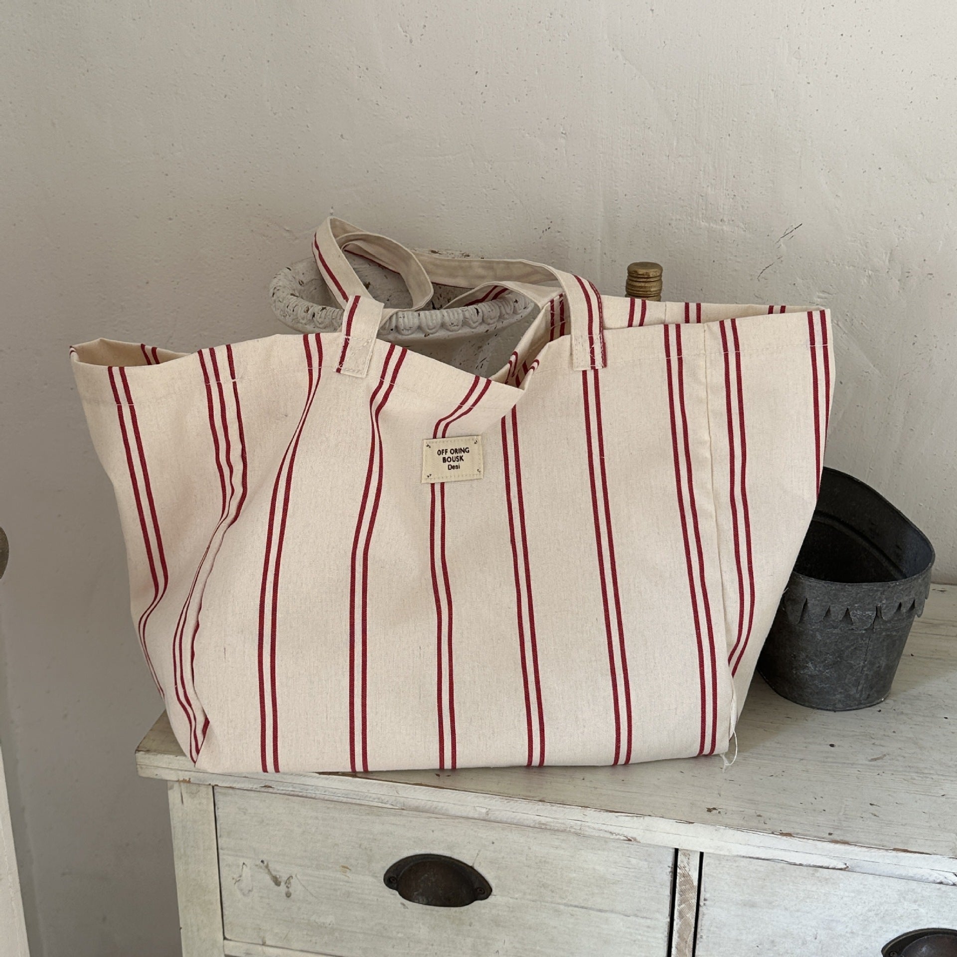One-shoulder Striped Large Capacity Cloth Simple Bag