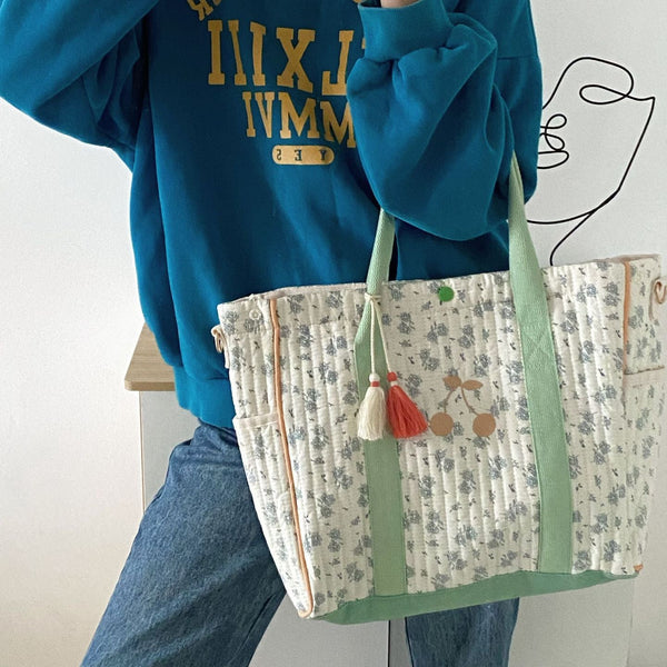 Floral Cherry Embroidered Mommy Bag Large Capacity Hanzuva