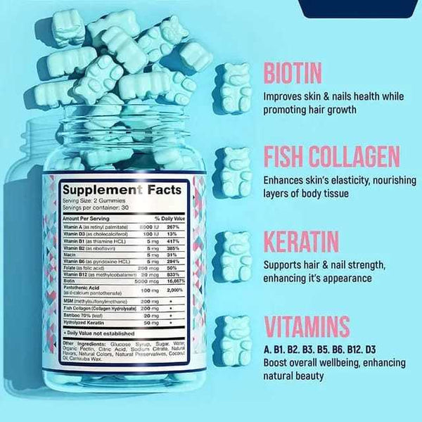 Hair Nails Skin Gummies With Biotin Keratine And Collagen Hanzuva