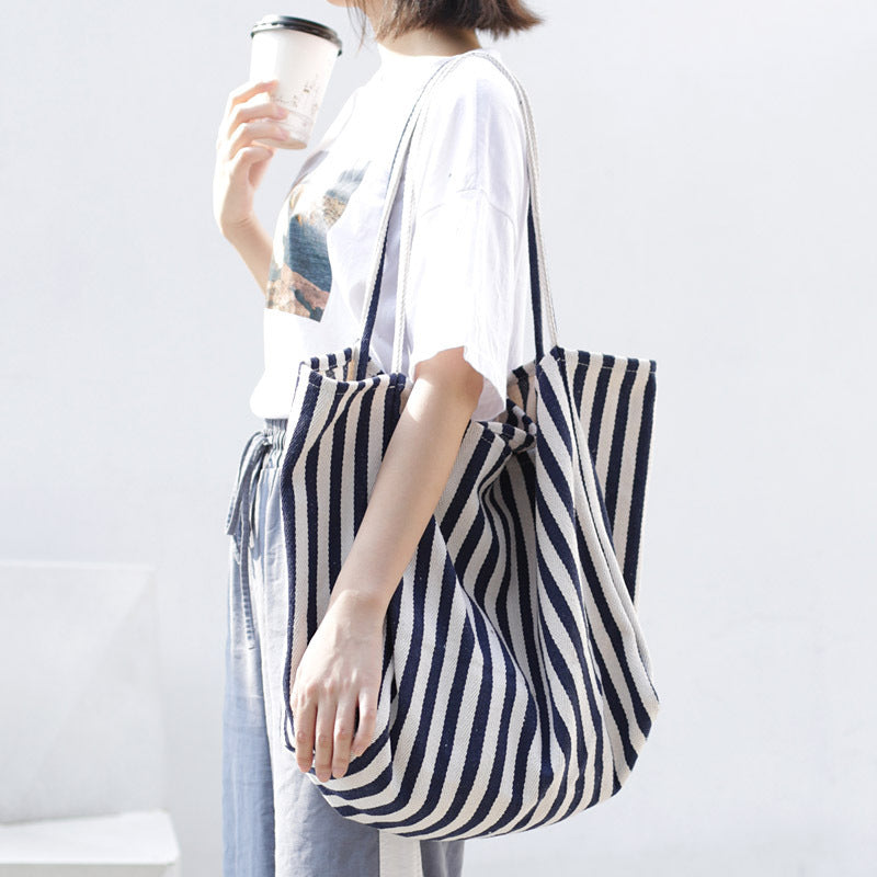 Striped Canvas Bags High Capacity Shoulder Bags For Women Fashion Shopper Handbags Casual Shopping Totes Hanzuva