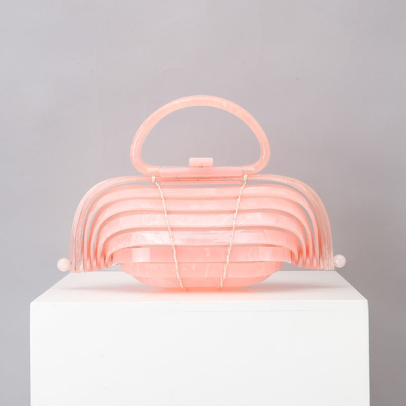Acrylic bamboo basket hollow handbag foldable shell bag