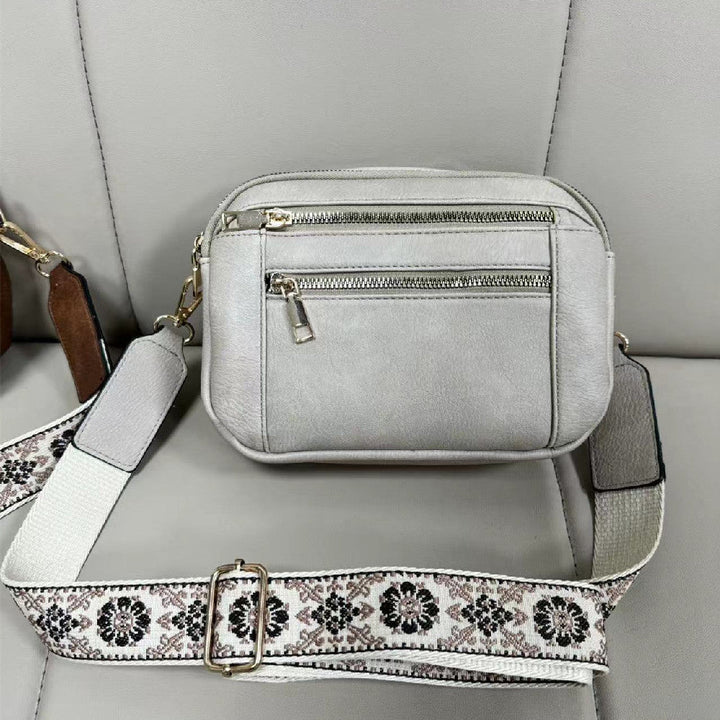 Triple-zipper Shoulder Bag With Floral Embroidered Straps Fashion Colorblock Multi-functional Crossbody Bags For Women Hanzuva