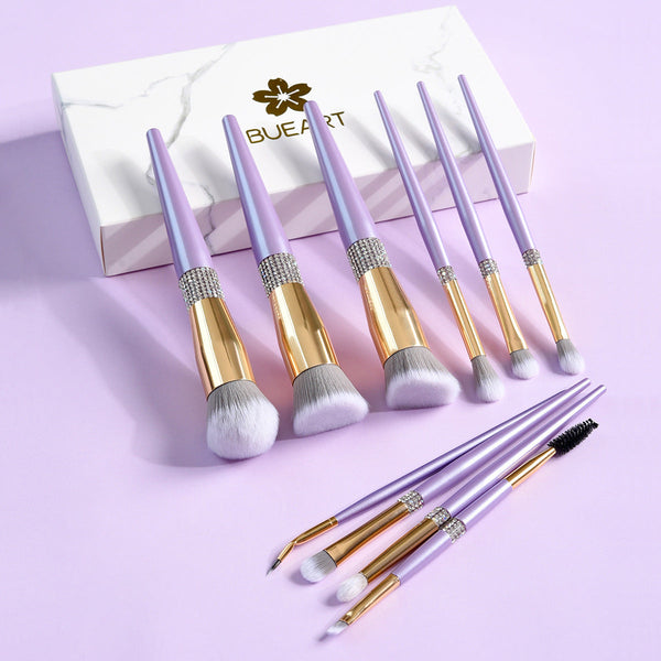 10 Lilac Purple Makeup Brush Set With Diamond Hanzuva