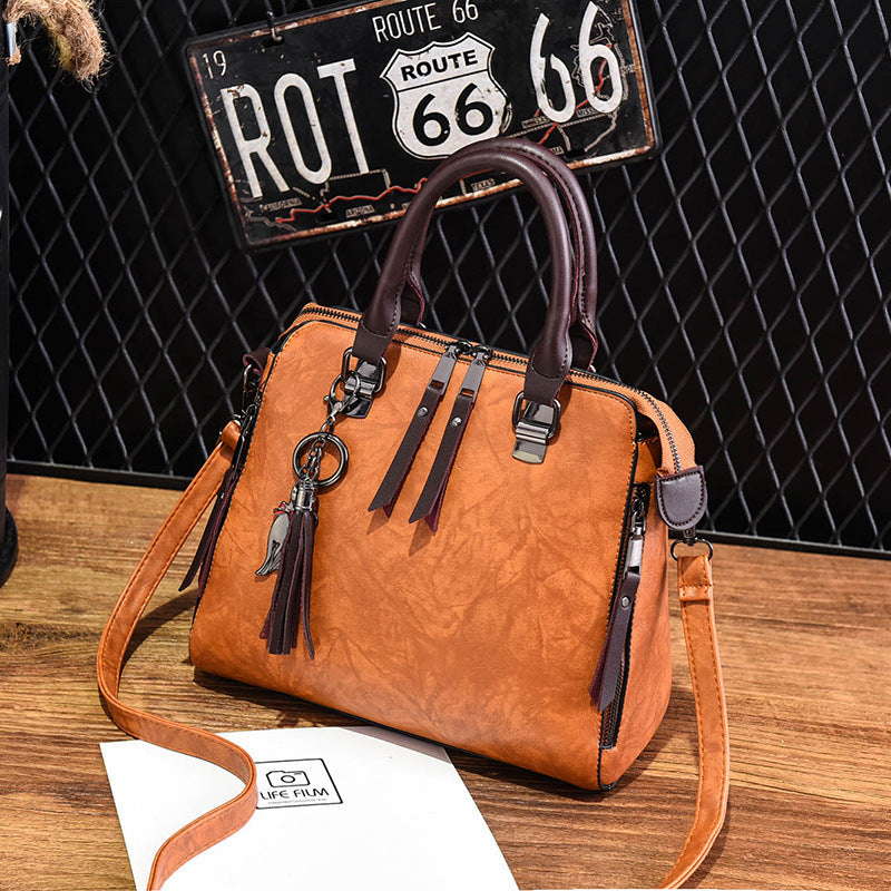 Vintage Handbag Women PU Leather Tassel Top-handle Bag Fashion Lady Tote Luxury Large Capacity Shoulder Bag Hanzuva