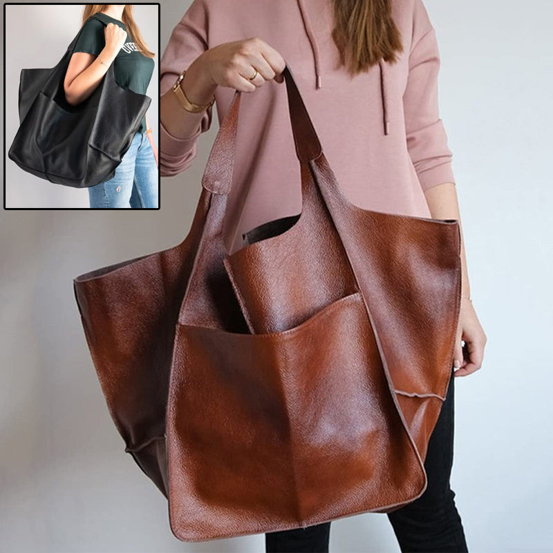 Vintage Large Capacity Handbags PU Soft Leather Big Bag Designer Luxury Women Shoulder Bag Beach On Vacation Woman Tote Bag Hanzuva