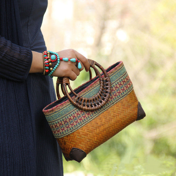 Women's New Ethnic Style Bamboo Woven Bag Handbag Hanzuva