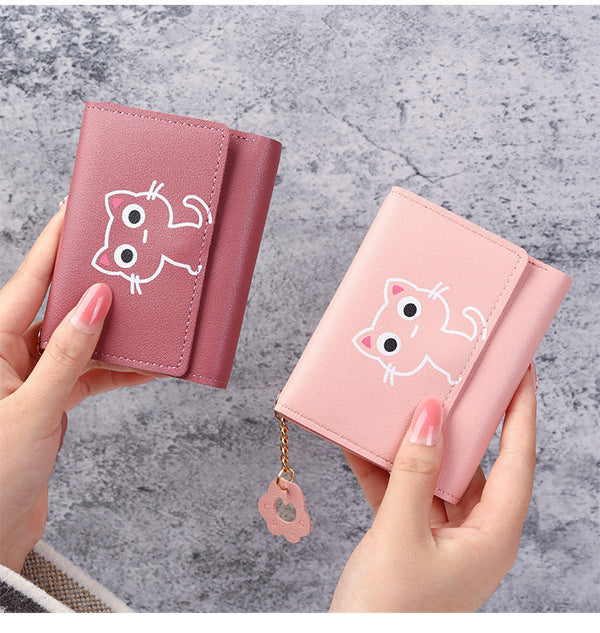 Women's Short Three-fold Cat Girls' Purse Hanzuva