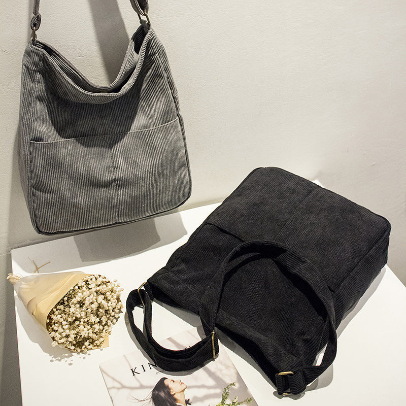 Solid Color Corduroy Shoulder Bag Casual Crossbody