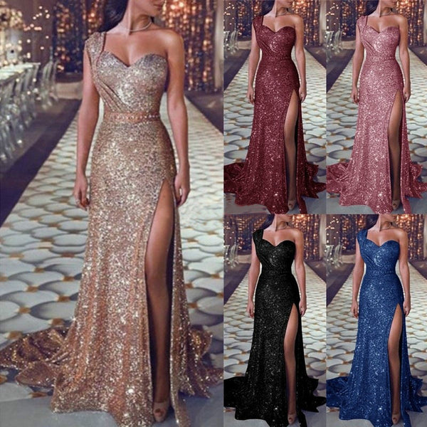 Women's Clothing One-shoulder Sleeveless Bronzing Split Dress Hanzuva
