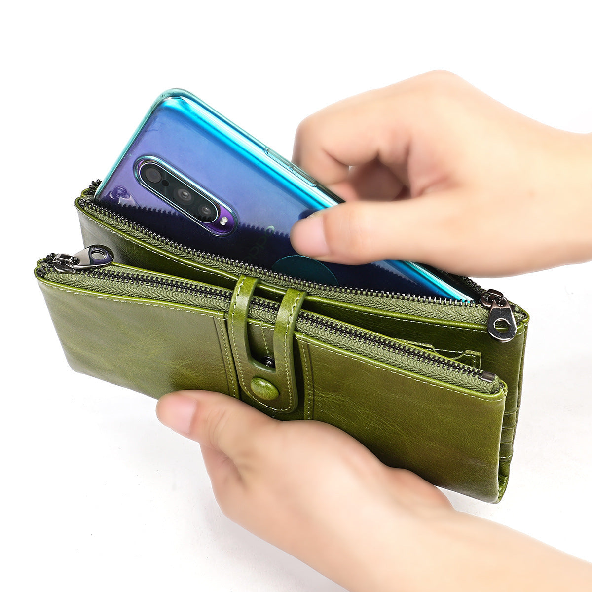 Top layer leather tri-fold wallet Hanzuva