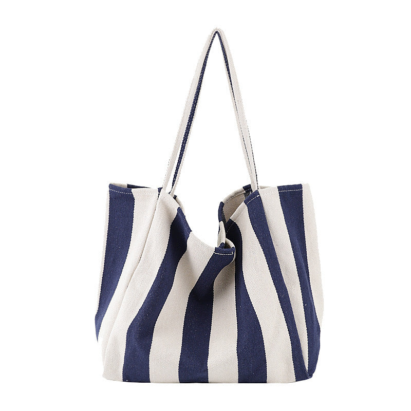 Striped Canvas Bags High Capacity Shoulder Bags For Women Fashion Shopper Handbags Casual Shopping Totes Hanzuva