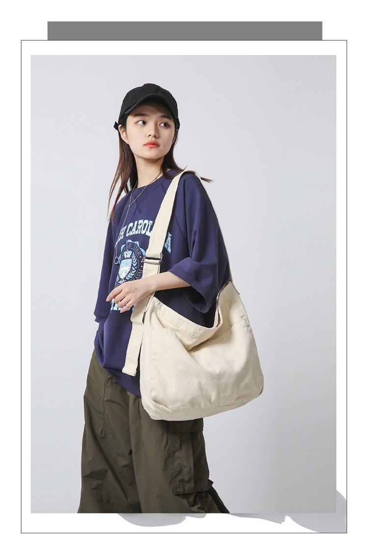 Women's Large Capacity Idle Style Artistic Simple Canvas Bag School College Students