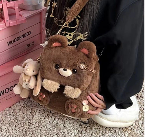 Large Capacity Cute Personality Plush Bear Backpack For Women