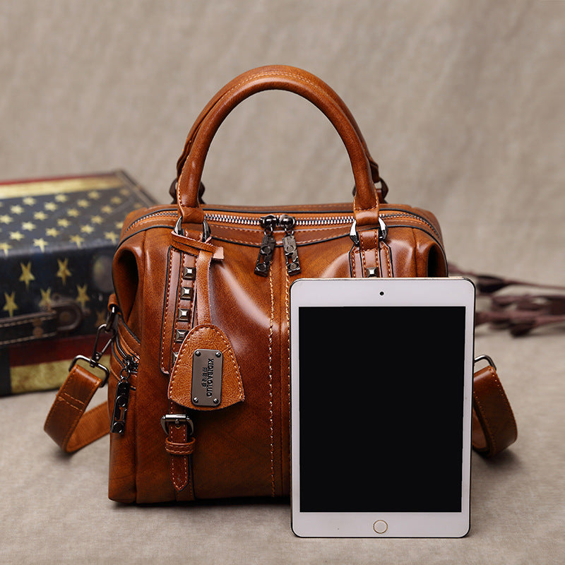 Oil wax retro portable oblique fashion female bag Hanzuva