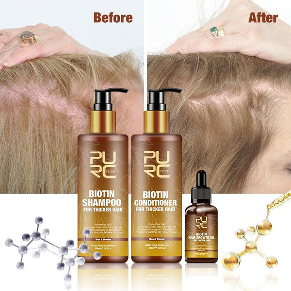 PURC Hair Care Ginger Biotin Three-piece Shampoo Conditioner Repair Dry And Frizz Essential Oil Hanzuva