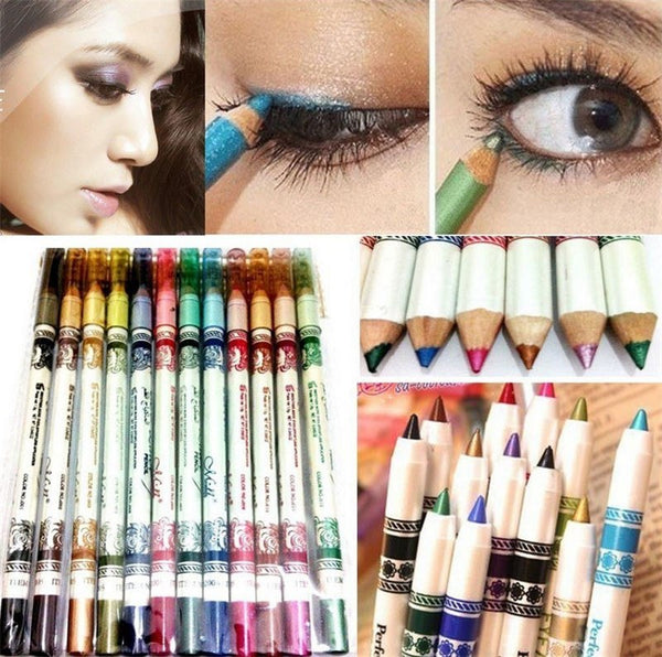 Cosmetics 12 Colors Glitter Lip liner Eye Shadow Eyeliner Pencil Pen Makeup Hanzuva