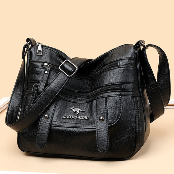 Genuine Leather Soft Multilayer Fashion Large Capacity Simple Shoulder Crossbody Bag Hanzuva