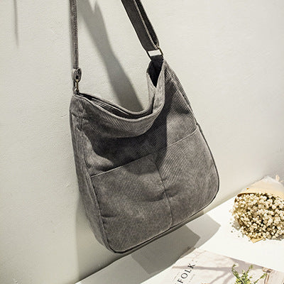 Solid Color Corduroy Shoulder Bag Casual Crossbody