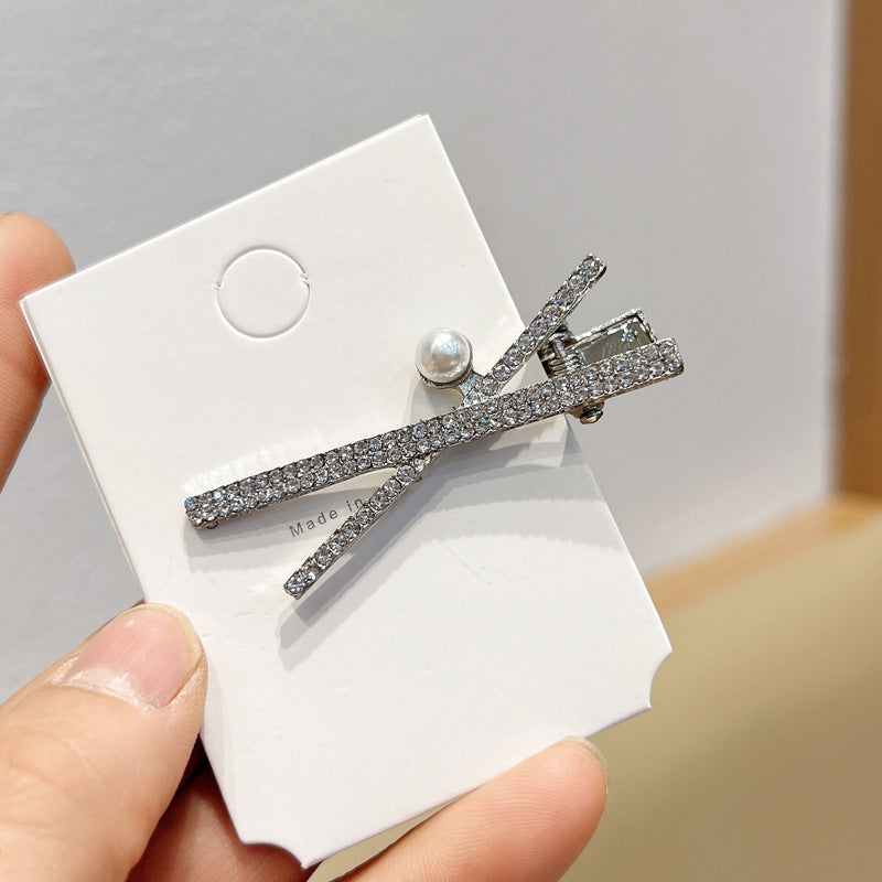 Fashion Silver Cross X-shaped Rhinestone Barrettes Women