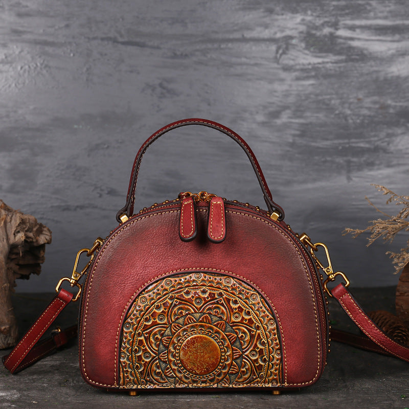 Vintage leather handbag multi-functional suede cowhide Hanzuva
