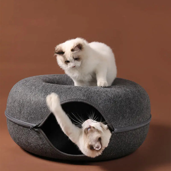 Four Seasons Available Cat Nest Round Woolen Felt Pet Dual-use Cat Nest Tunnel Interactive Training Toy Grey Felt Cat Nest Hanzuva