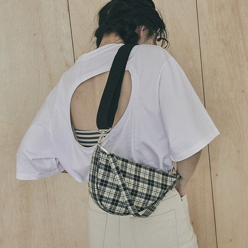 Striped plaid irregular saddle bag shoulder bag Hanzuva