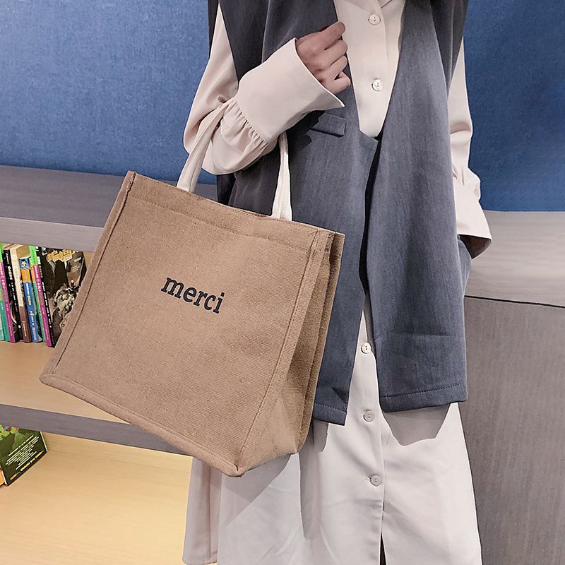 Korean printed letters cotton and linen bag Hanzuva