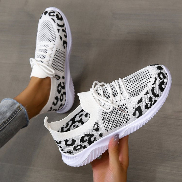 White Shoes Women Leopard Print Lace-up Sneakers Sports Hanzuva
