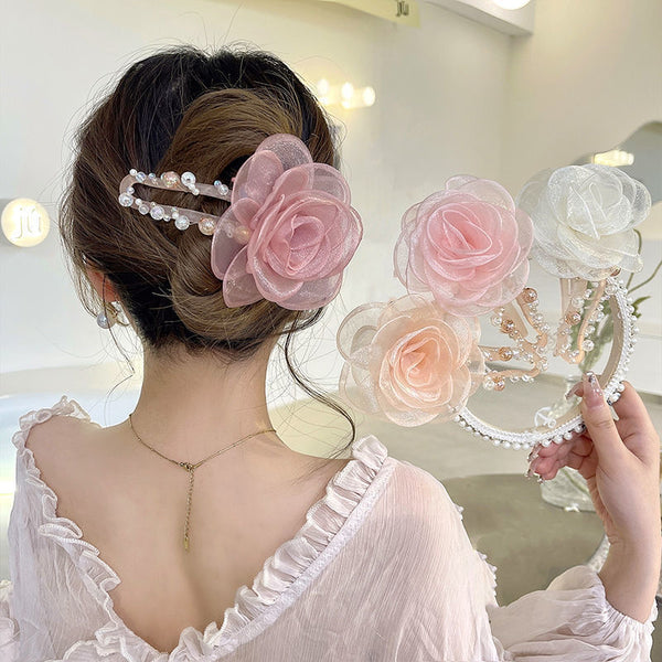 Temperament On The Back Women With Flowers Around The Bead Hairpin Hanzuva