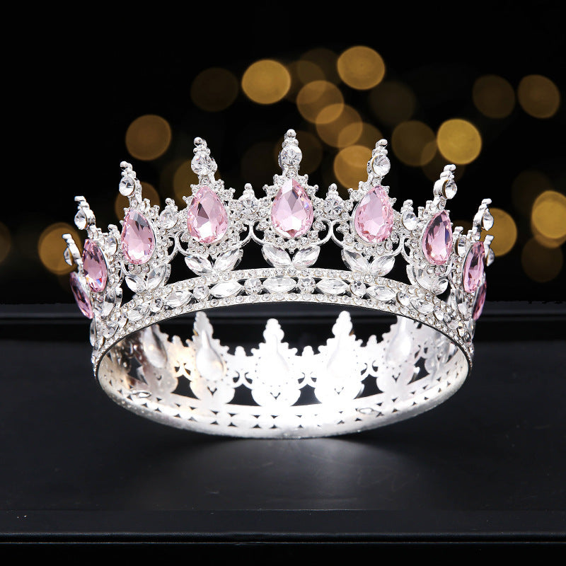 Golden Full Round Crown Red Crystal Beauty Pageant