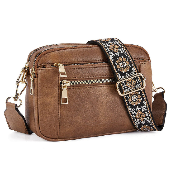 Triple-zipper Shoulder Bag With Floral Embroidered Straps Fashion Colorblock Multi-functional Crossbody Bags For Women Hanzuva