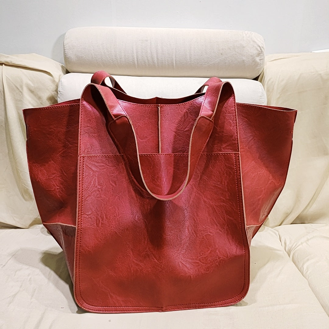 Vintage Large Capacity Handbags PU Soft Leather Big Bag Designer Luxury Women Shoulder Bag Beach On Vacation Woman Tote Bag Hanzuva