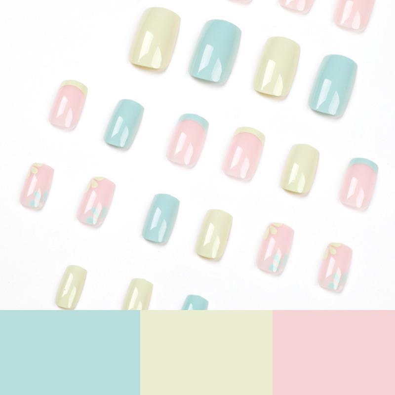 Simple Yellow And Blue Combo Small Flower Manicure Wear Nail