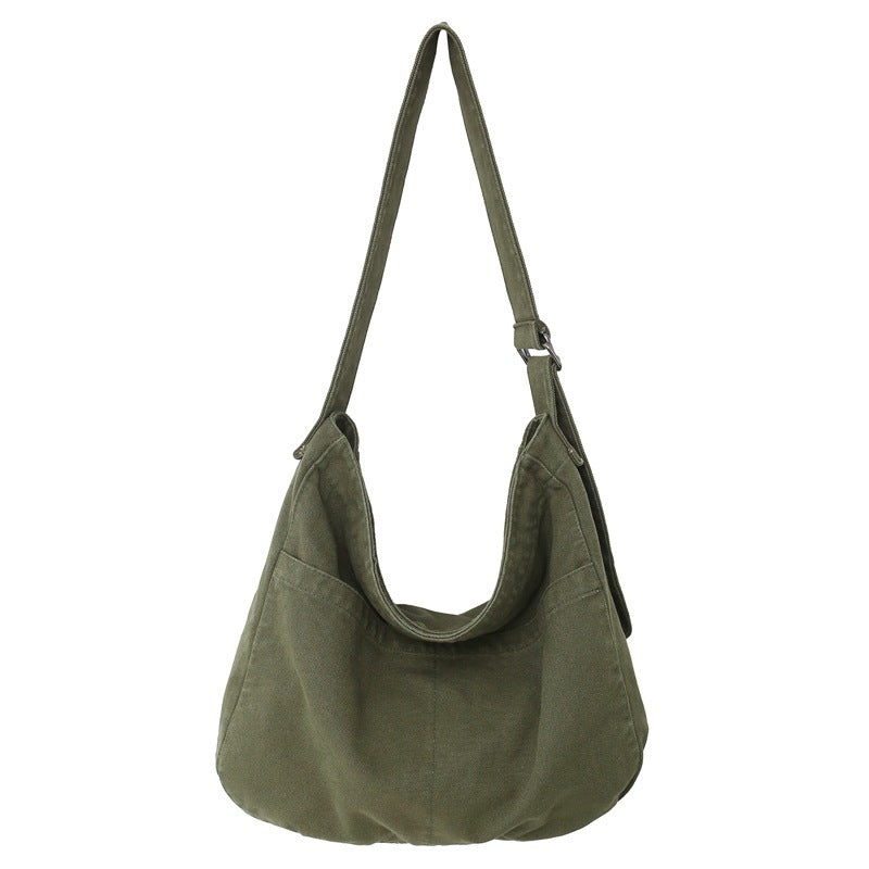 Women's Large Capacity Idle Style Artistic Simple Canvas Bag School College Students
