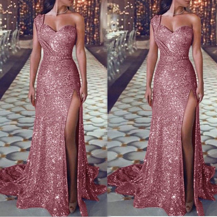 Women's Clothing One-shoulder Sleeveless Bronzing Split Dress Hanzuva