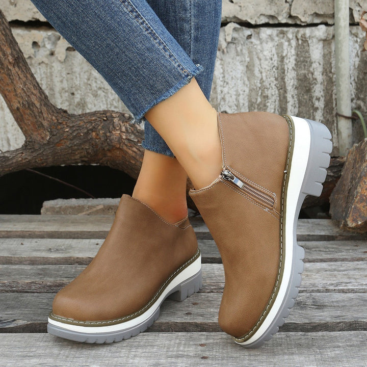 Women Ankle Boots Round Toe Low Heel Zipper Shoes Hanzuva